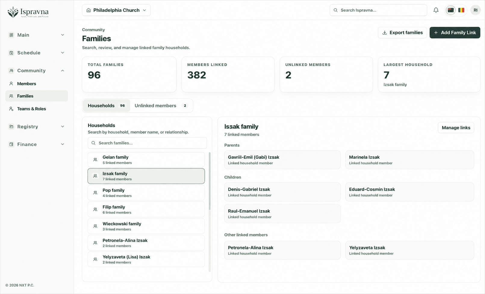Ispravna household and family relationships view