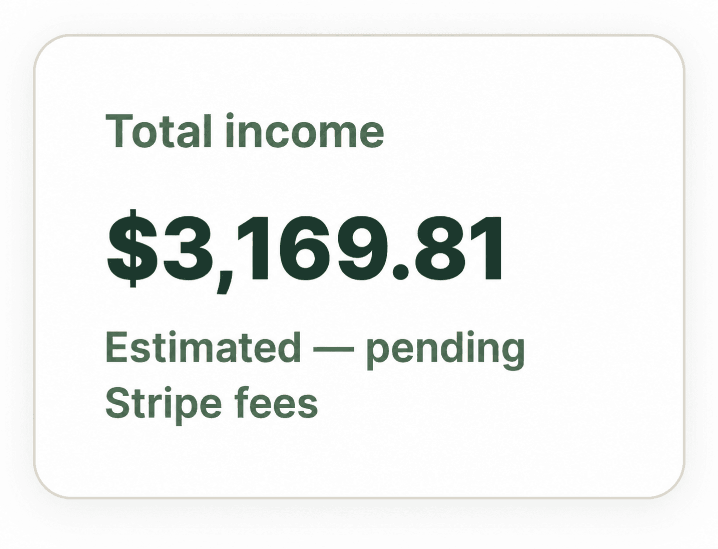 Total income summary card in Ispravna Finance